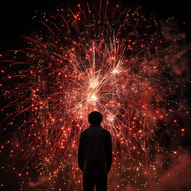 Foto un hombre con fuegos artificiales en el fondo