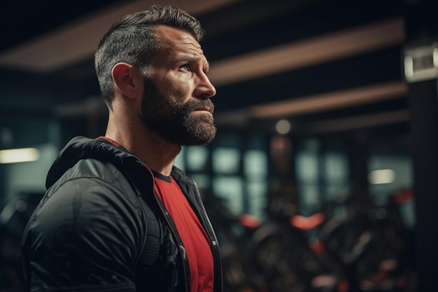 Foto un hombre fuerte deportista en el gimnasio fitness club deporte estilo de vida pancarta con hombre fuerte y espacio de copia para el texto