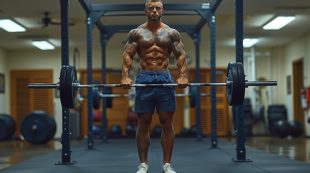 Este hombre fuerte del gimnasio ejerce fuerza esculpindo su físico con determinación