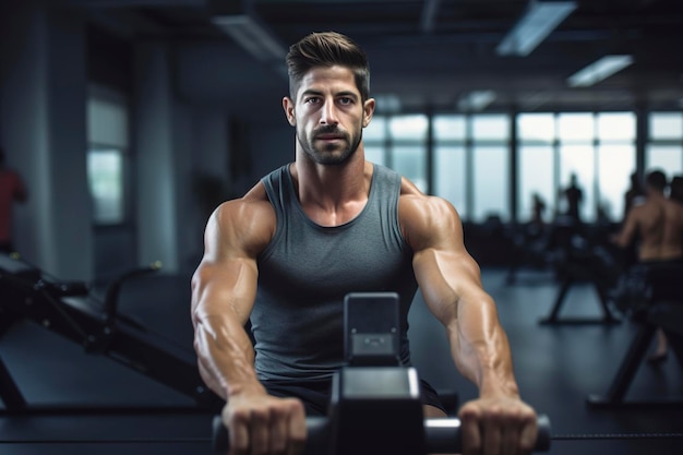 Hombre fuerte haciendo ejercicio en el gimnasio.