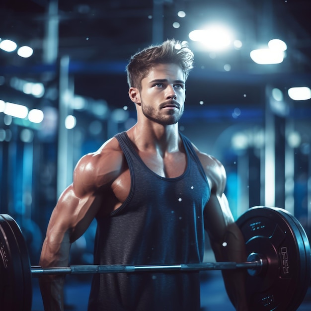 un hombre fuerte haciendo flexiones en un gimnasio moderno