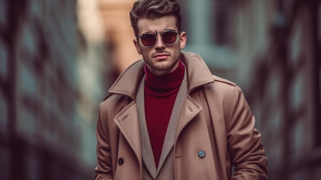 Un hombre con gafas y un abrigo marrón