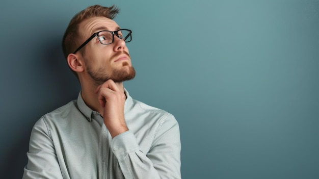 Hombre con gafas apoyado en la pared