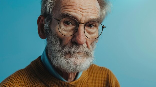 Un hombre con gafas y barba lleva un suéter amarillo