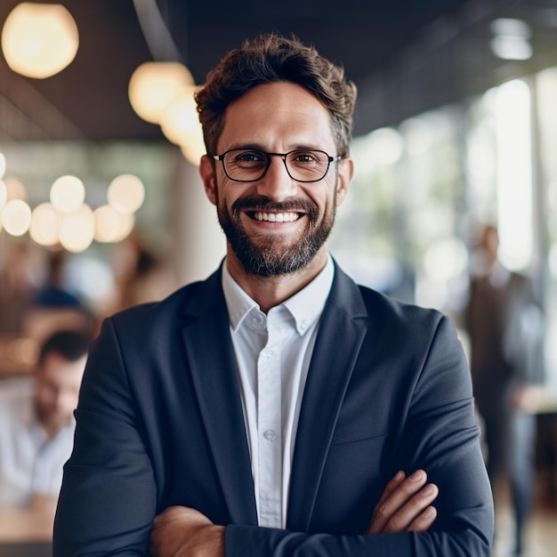 Un hombre con gafas y barba que lleva gafas y sonríe.