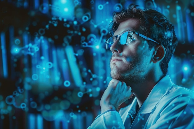 Un hombre con gafas y una camisa blanca.