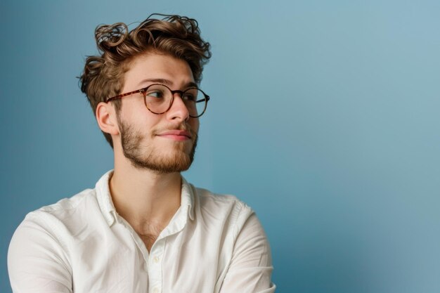 Foto hombre de gafas y camisa blanca