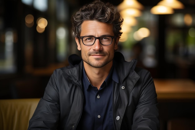 Un hombre con gafas y una camisa negra.