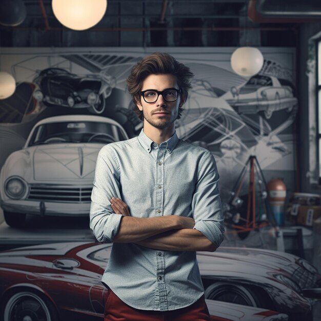 Foto un hombre con gafas y una camisa que dice 