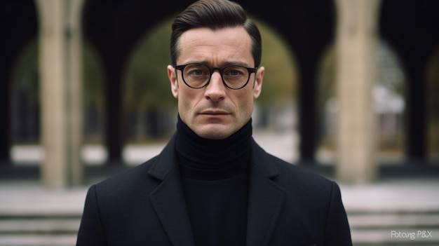 Un hombre con gafas y una camiseta negra