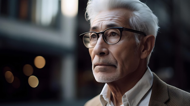 Un hombre con gafas con una chaqueta de color marrón claro y una chaqueta de color canela.