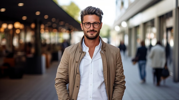 Un hombre con gafas está sonriendo a la cámara