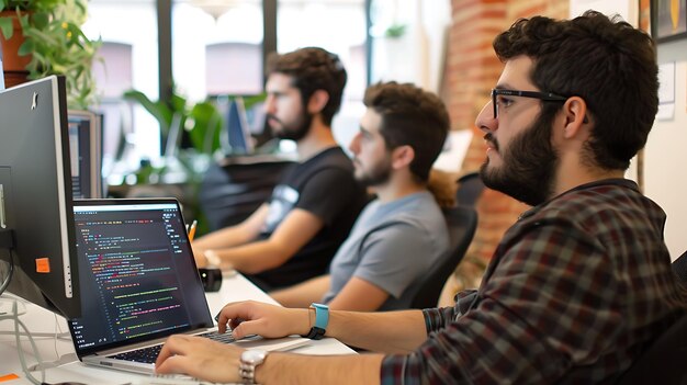 un hombre con gafas mirando una computadora portátil con una pantalla que muestra una pantalla que mostra a un hombre con una computadora portable