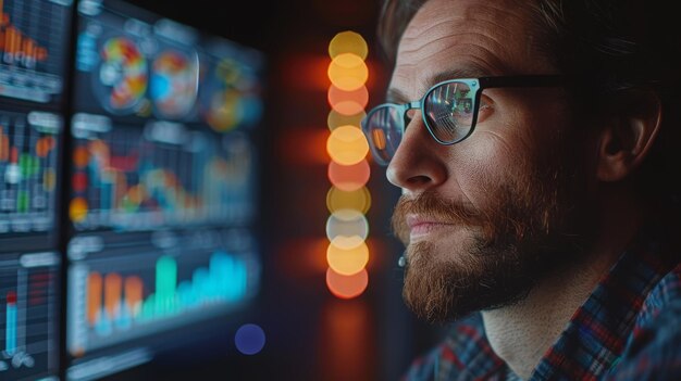 un hombre con gafas mirando una pantalla de computadora con un hombre que usa gafas