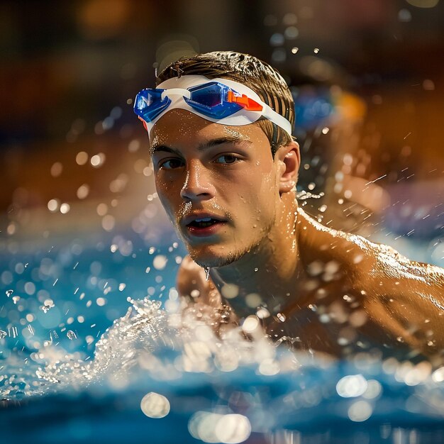 un hombre con gafas de natación está usando una banda para la cabeza