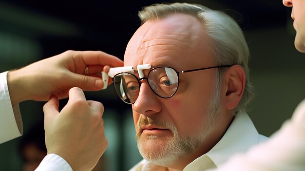 Foto un hombre con gafas que dice que el hombre está usando