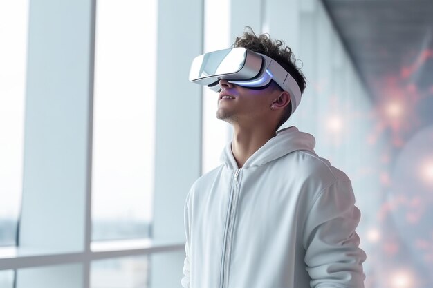 Hombre con gafas de realidad virtual IA generativa