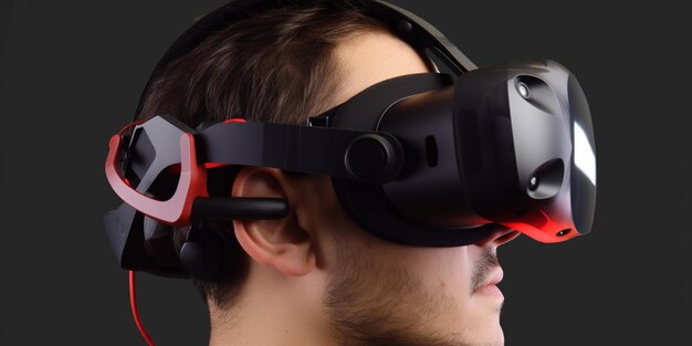 Foto un hombre con gafas de realidad virtual con la palabra vr en el frente.