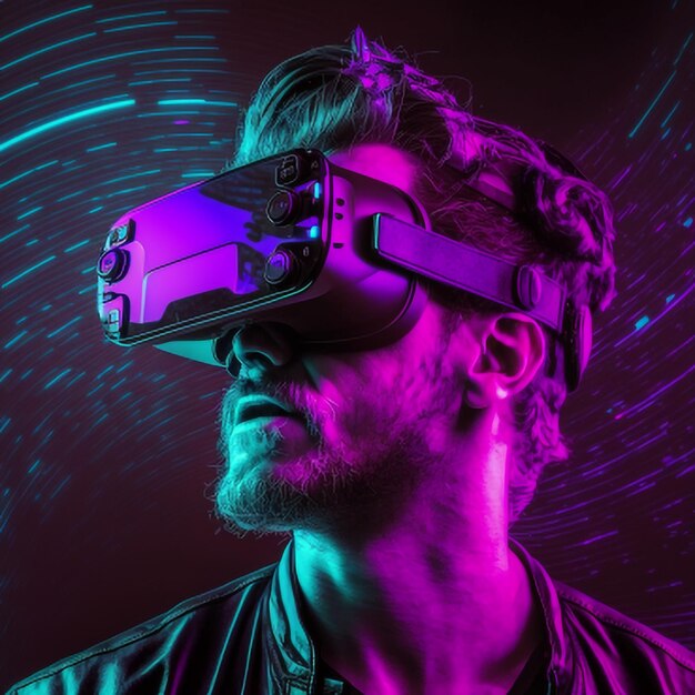 Foto un hombre con gafas de realidad virtual