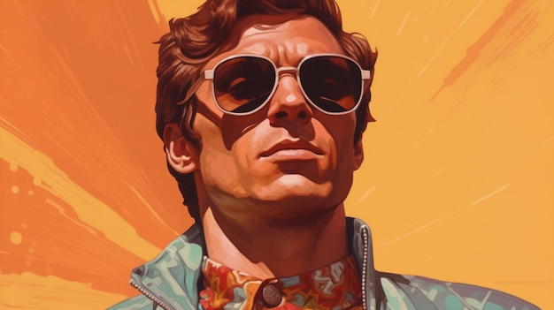 Hombre con gafas de sol y camisa Un poster de arte en turquesa