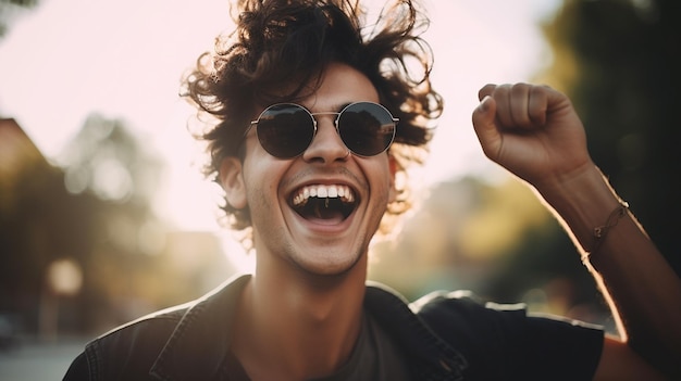 Un hombre con gafas de sol y una camiseta que dice "soy un hombre"