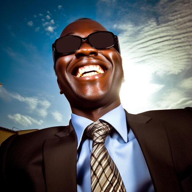 un hombre con gafas de sol y corbata posa para una foto.