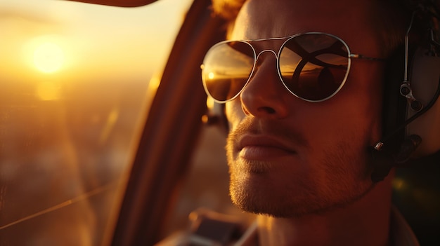 un hombre con gafas de sol con el sol detrás de él