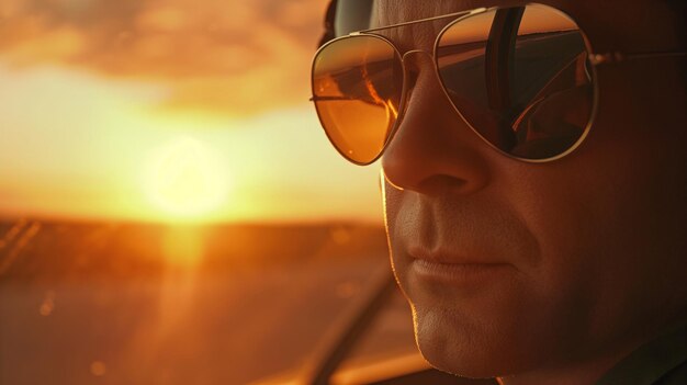 Foto un hombre con gafas de sol con el sol detrás de él