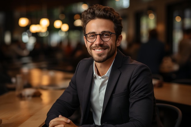 Un hombre con gafas sonriendo a la cámara.