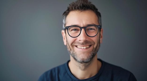 Un hombre con gafas sonriendo y mirando a la cámara