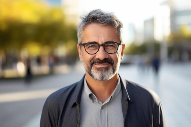 un hombre con gafas y un suéter y una chaqueta en el fondo