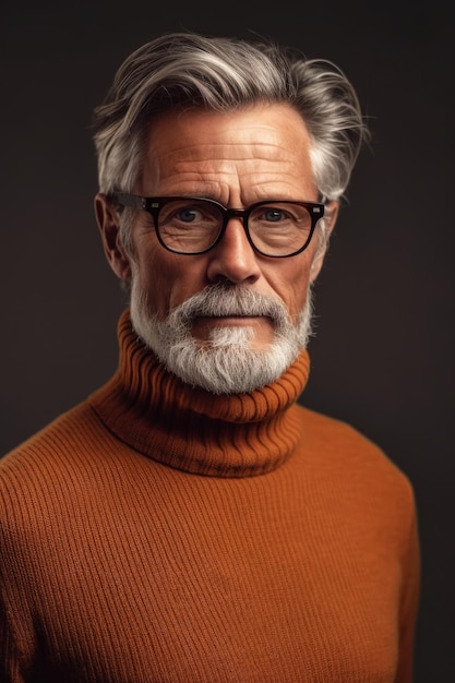 Un hombre con gafas y un suéter marrón.