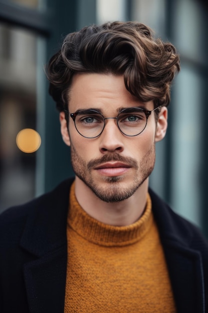 Un hombre con gafas y un suéter.