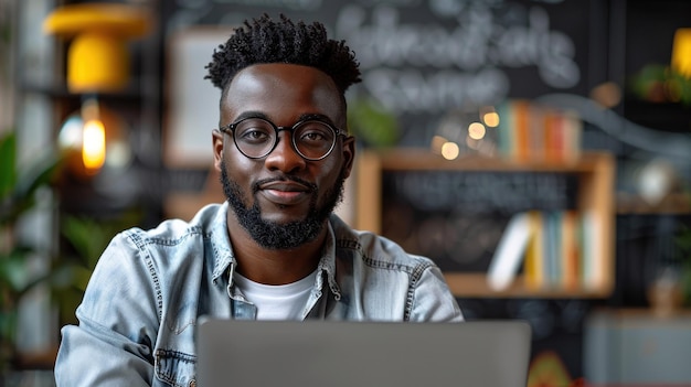 Hombre con gafas trabajando en una computadora portátil