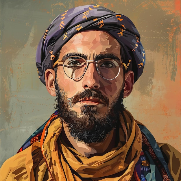 Foto un hombre con gafas y un turbante en la cabeza