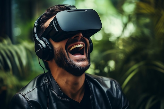 Hombre con gafas VR Tecnología digital Concepto de dispositivo de innovación futurista