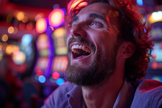 El hombre gana en el casino.