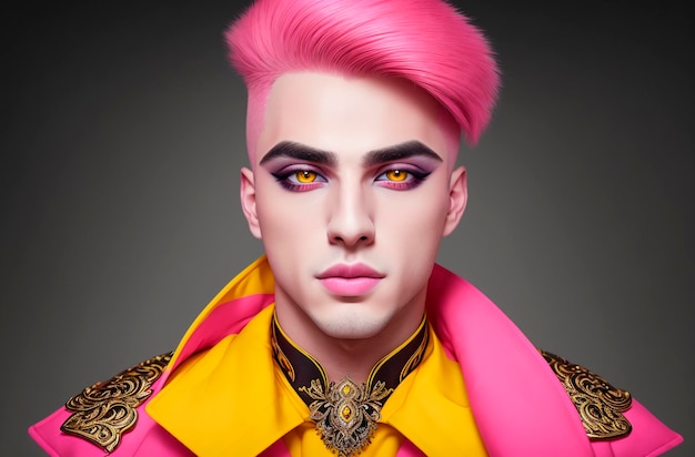 Hombre gay Retrato de chico de orientación no tradicional con maquillaje en la cara IA generativa