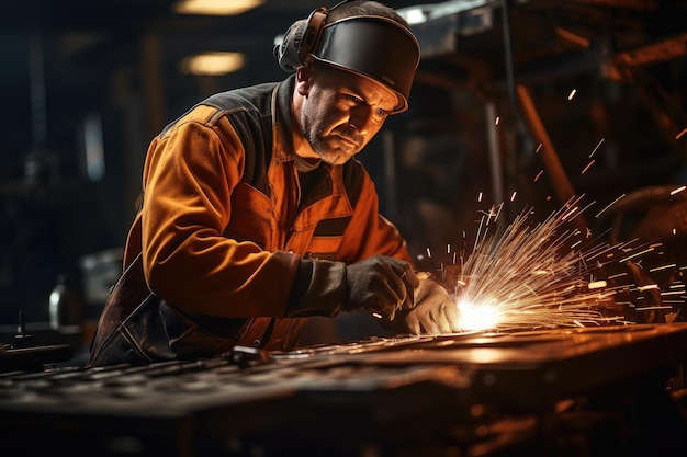 un hombre en general trabajando en una fábrica utilizando equipos de soldadura