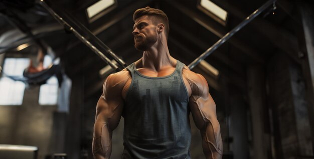 Foto hombre en el gimnasio entrenamiento en el gimnasio persona en el gimnasio un hombre en el gimnosio muscular en el gimnesio