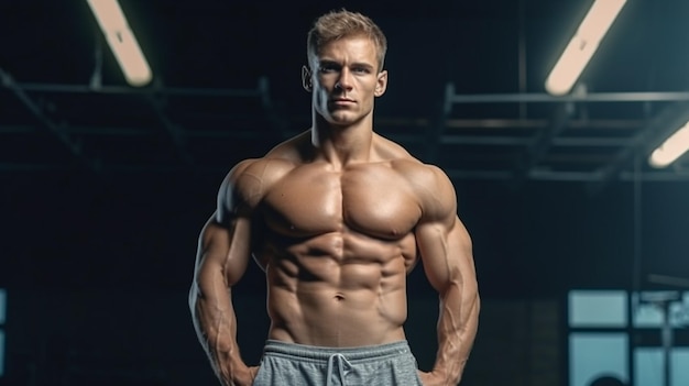 Un hombre en un gimnasio con un gran cofre.