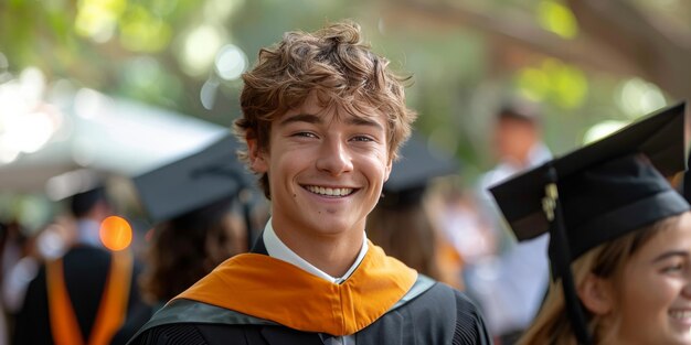 Hombre con gorra y bata de graduación