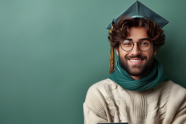 Hombre con gorra y bufanda de graduación