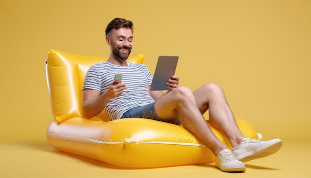 Hombre gracioso con ropa de verano relajante papel tapiz HD 8K Imagen fotográfica de stock