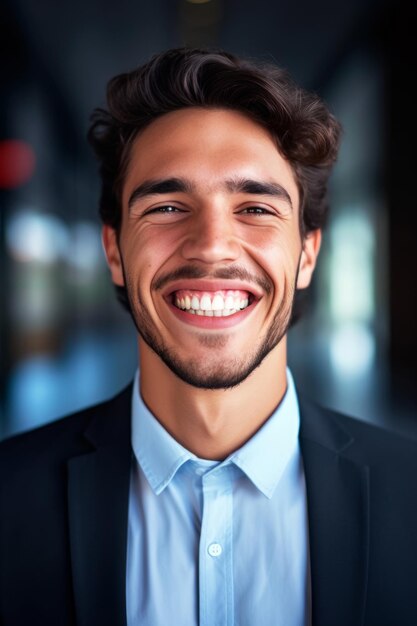 Un hombre con una gran sonrisa y una camisa blanca.