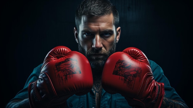 Hombre con guantes de boxeo ai generativo.