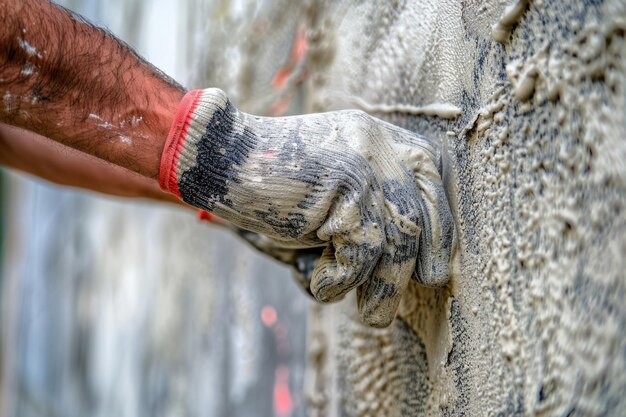 un hombre con guantes pintando una pared