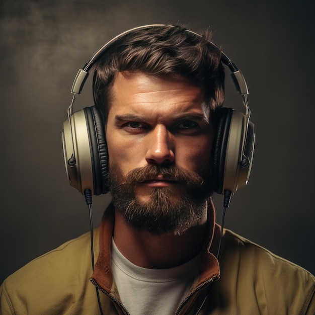 Hombre guapo con auriculares en las orejas IA generativa