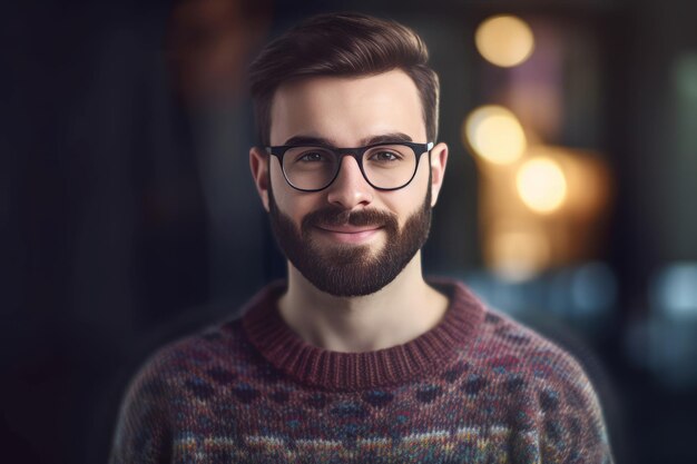 Foto hombre guapo con barba en suéter con gafas generar ai