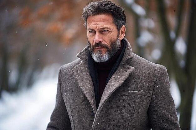 Un hombre guapo con un elegante abrigo de lana Imagen Premium generada con IA
